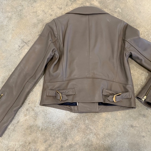J. Crew Collection Leather Moto Jacket, Beige, Size 6 - Picture 4 of 4